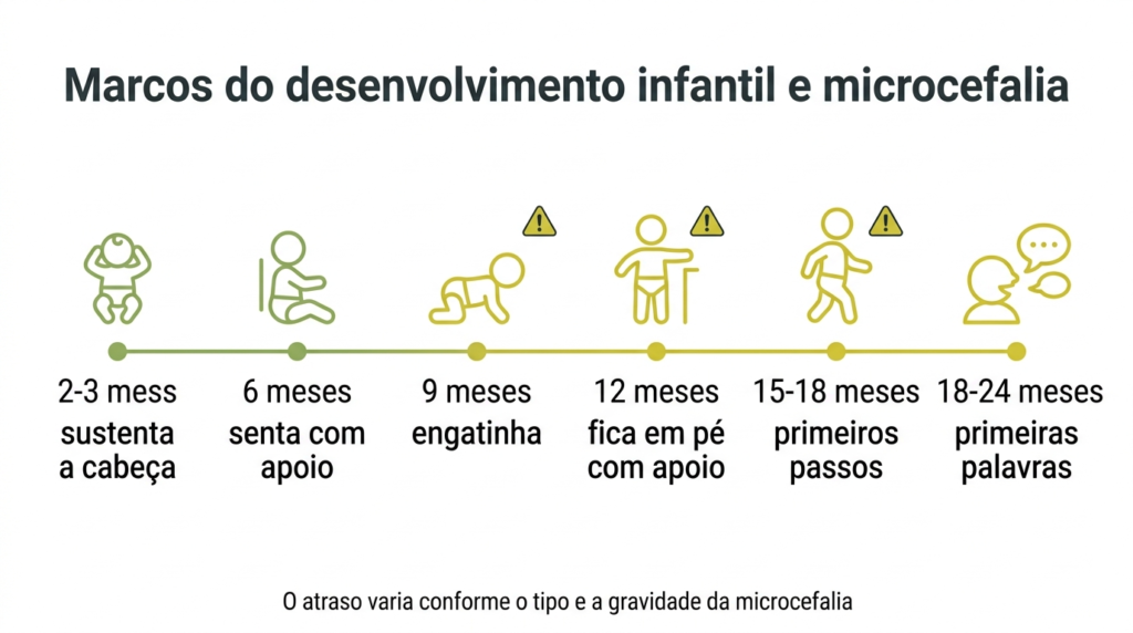 Linha do tempo dos marcos do desenvolvimento infantil e os possíveis atrasos em crianças com microcefalia.