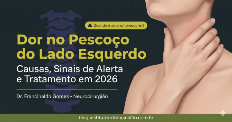 Capa do artigo sobre dor no pescoço do lado esquerdo: causas, sinais de alerta e tratamento em 2026 — Dr. Francinaldo Gomes, Neurocirurgião especialista em neuromodulação